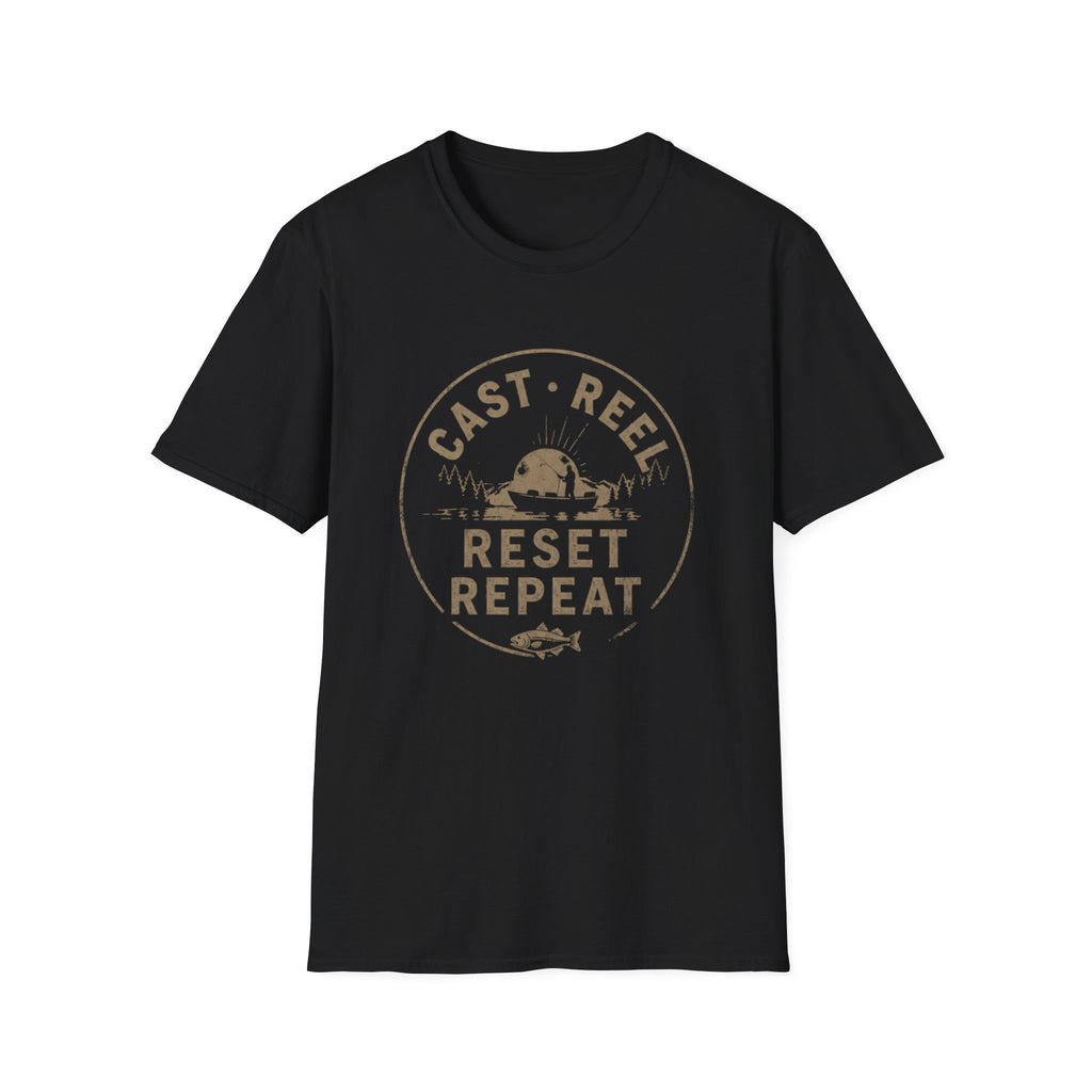 "Cast · Reel · Reset · Repeat" Fishing T-shirt