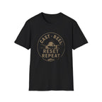 "Cast · Reel · Reset · Repeat" Fishing T-shirt