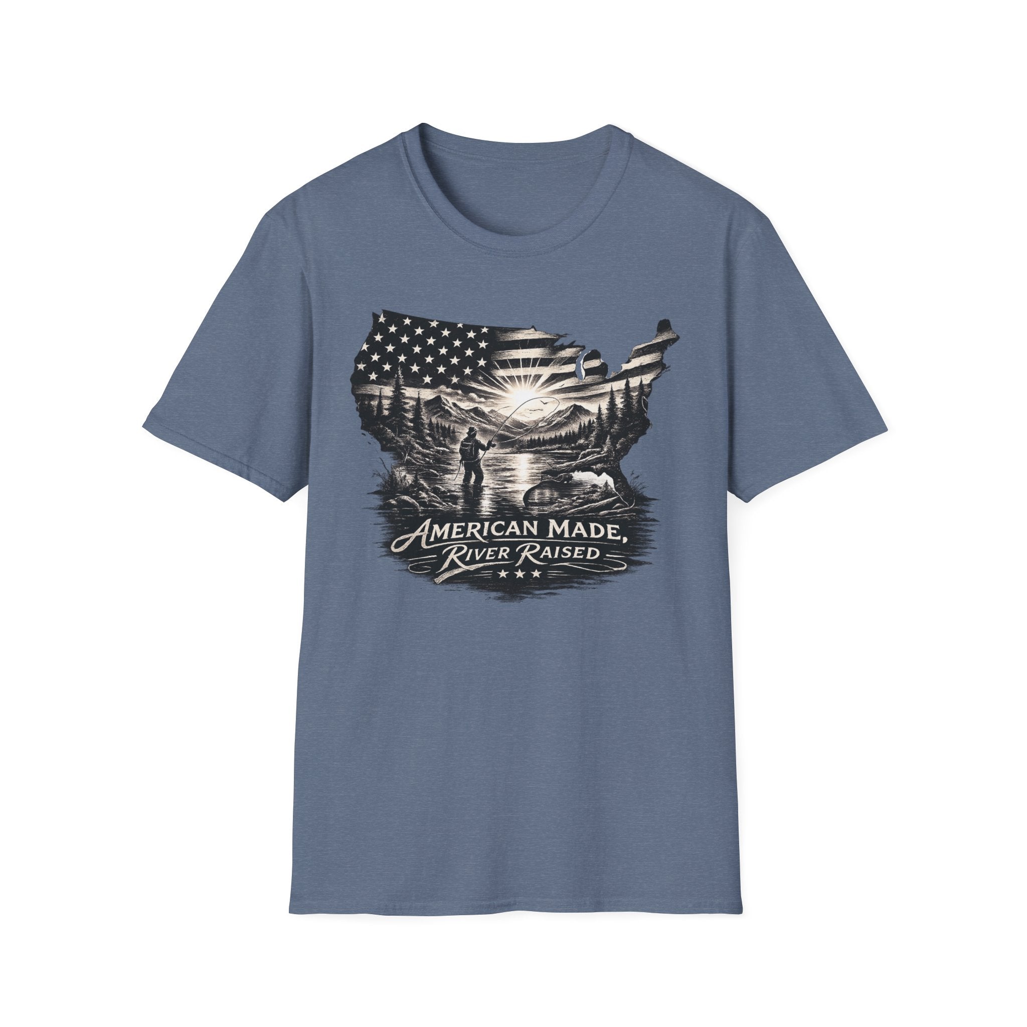 American Made, River Raised, Flag Fishing T-shirt