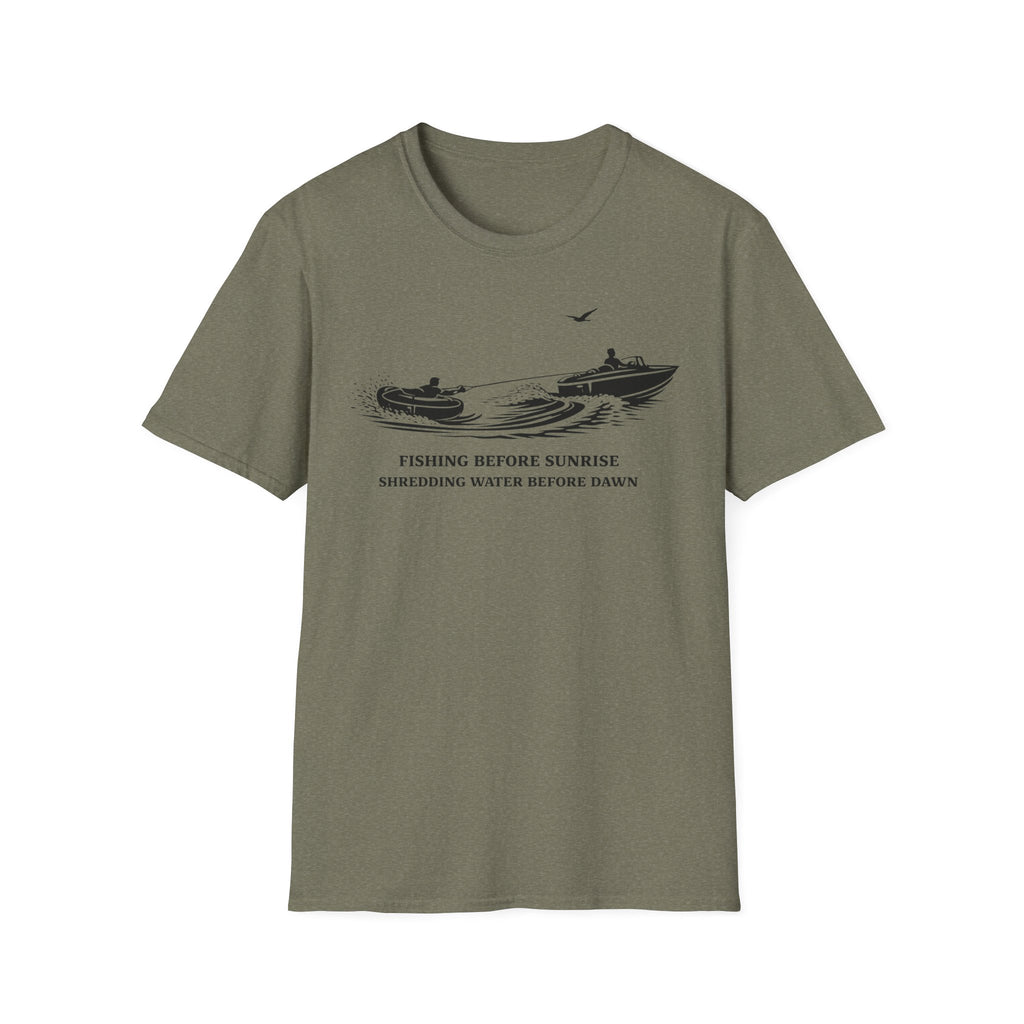 "Fishing Before Sunrise, Shielding Water Before Dawn" T-shirt