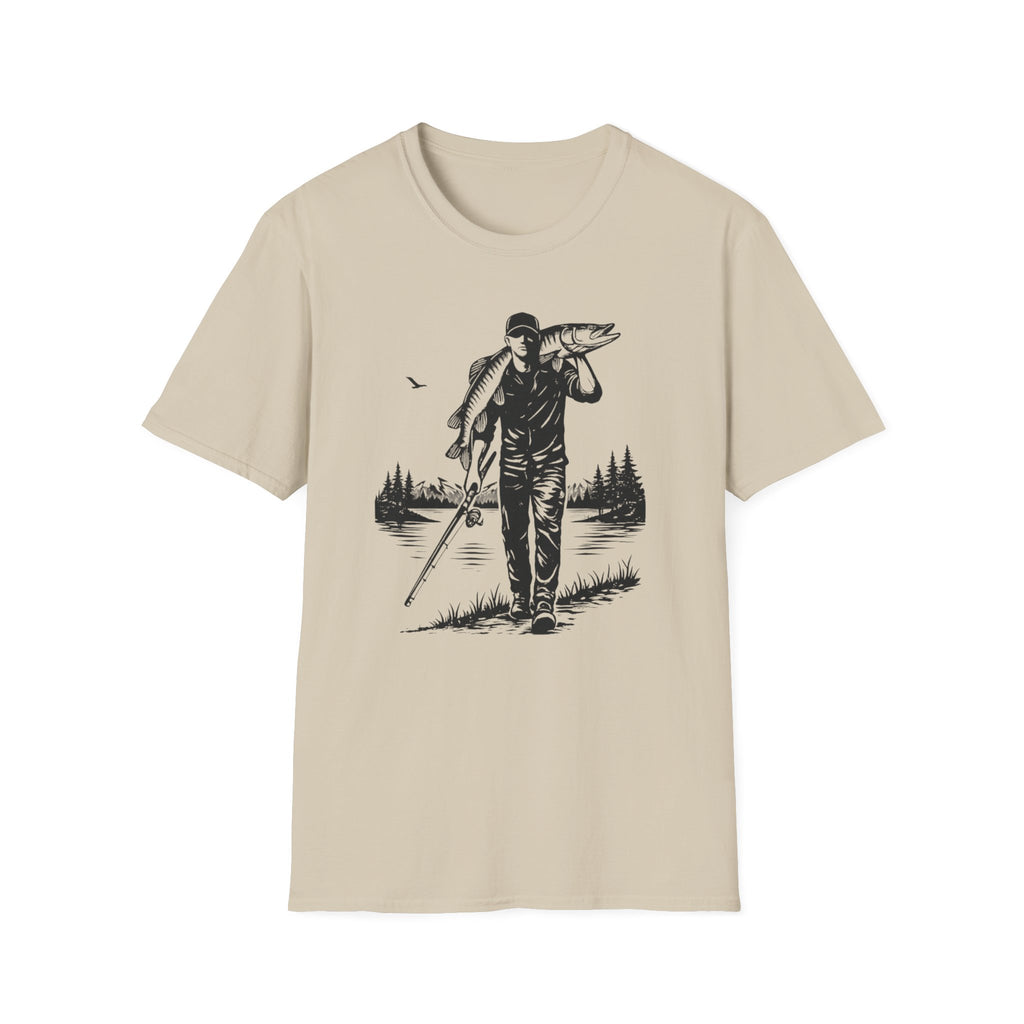 Angler Carrying Big Musky Outdoor Tee T-shirt