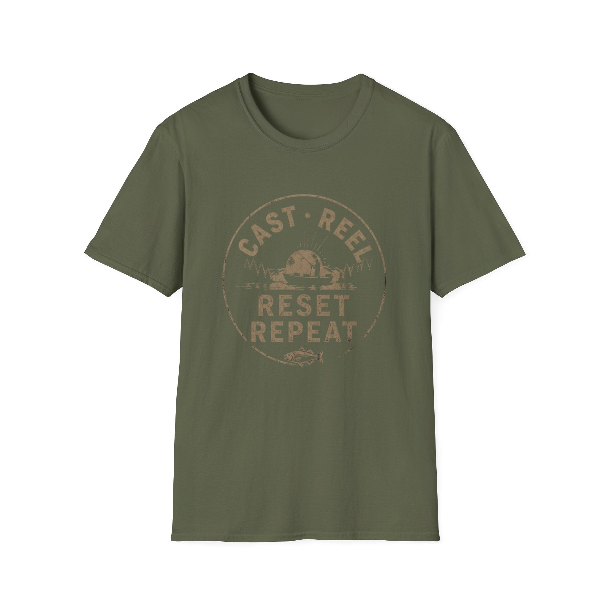 "Cast · Reel · Reset · Repeat" Fishing T-shirt