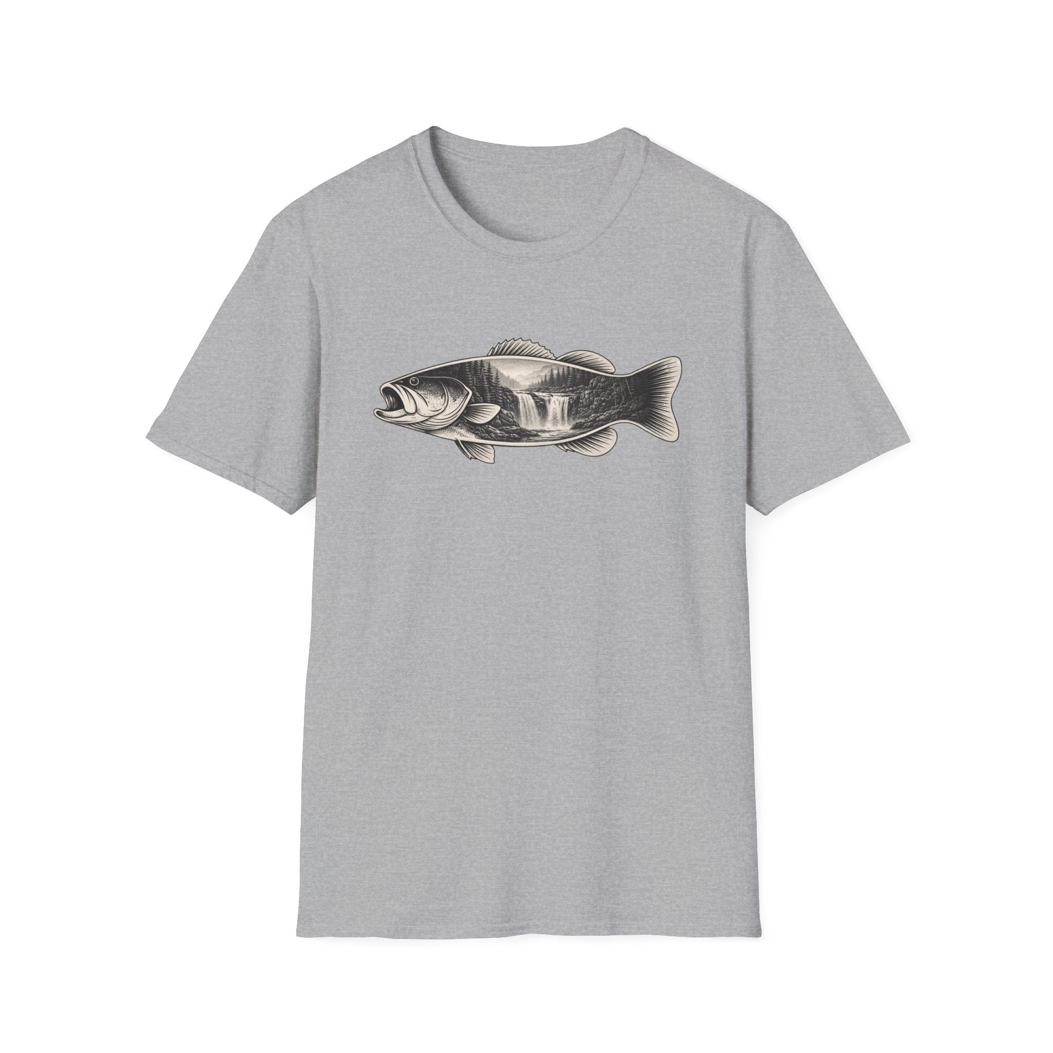 Bass Fish, waterfalls Graphic T-Shirt