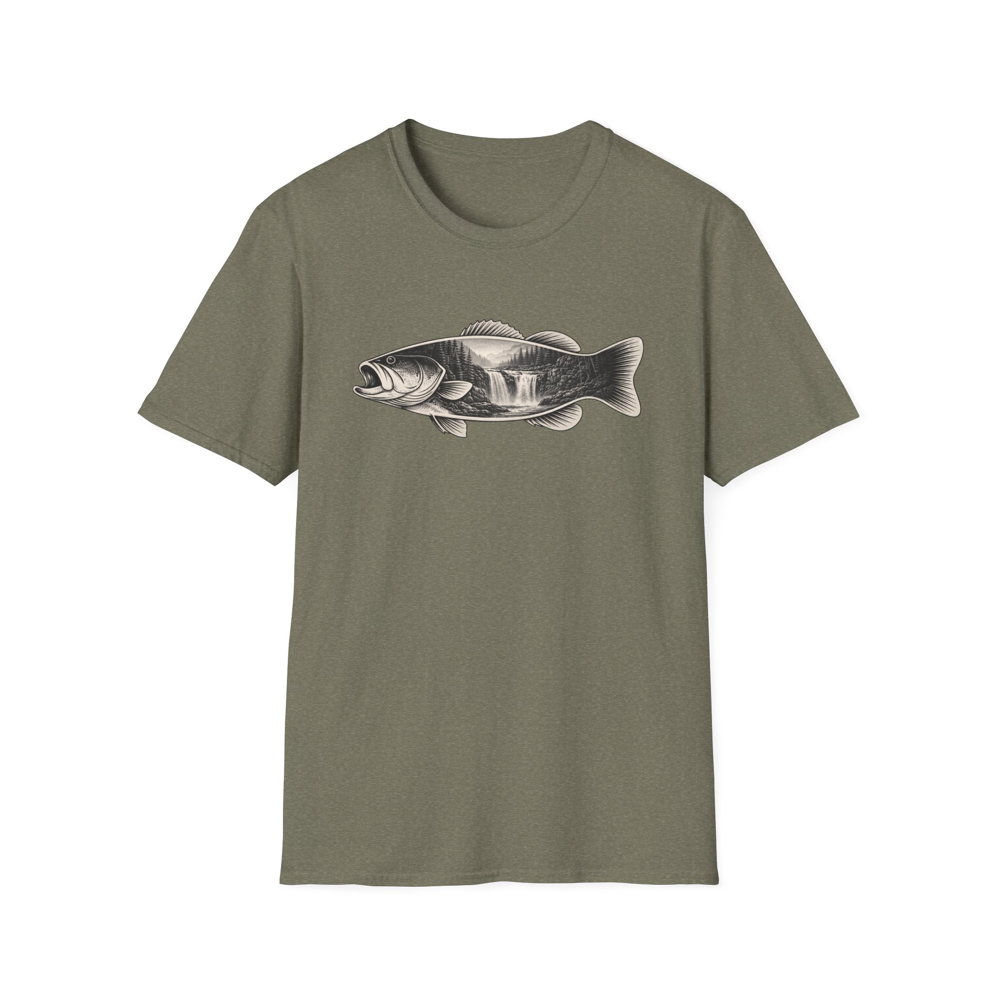 Bass Fish, waterfalls Graphic T-Shirt