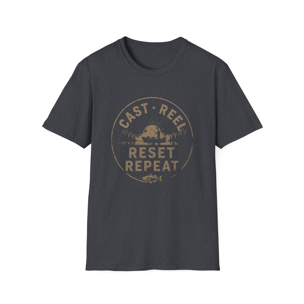 "Cast · Reel · Reset · Repeat" Fishing T-shirt