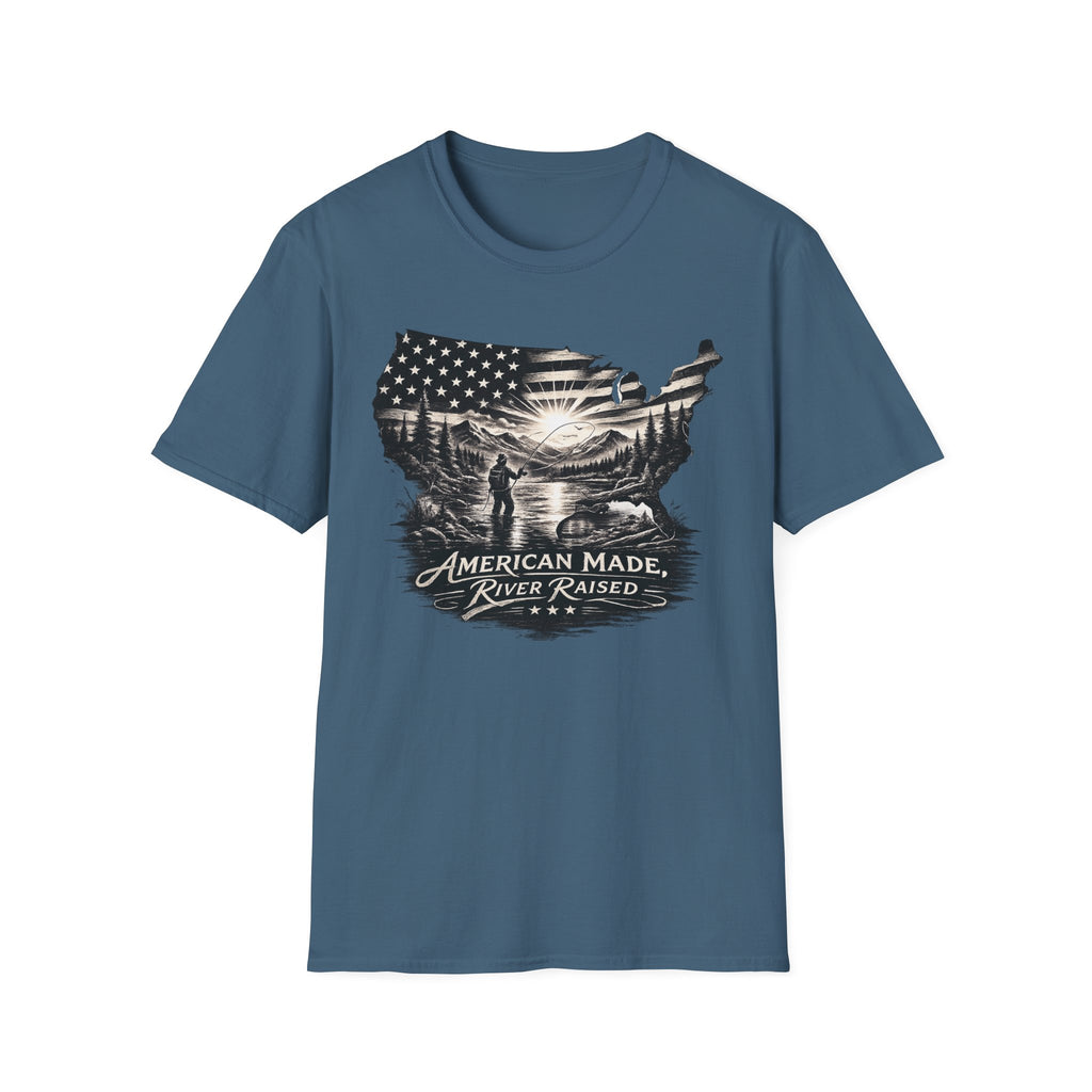 American Made, River Raised, Flag Fishing T-shirt