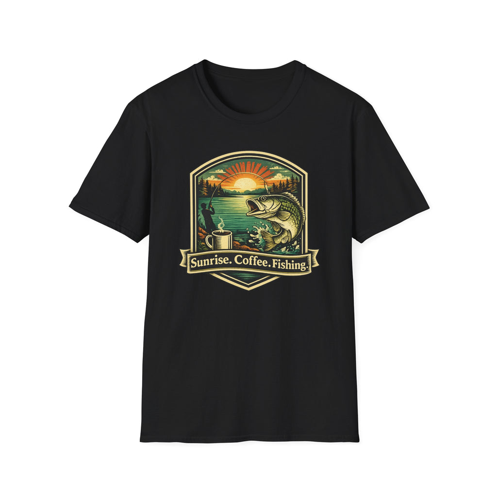 Sunrise, Coffee, Fishing, T-Shirt