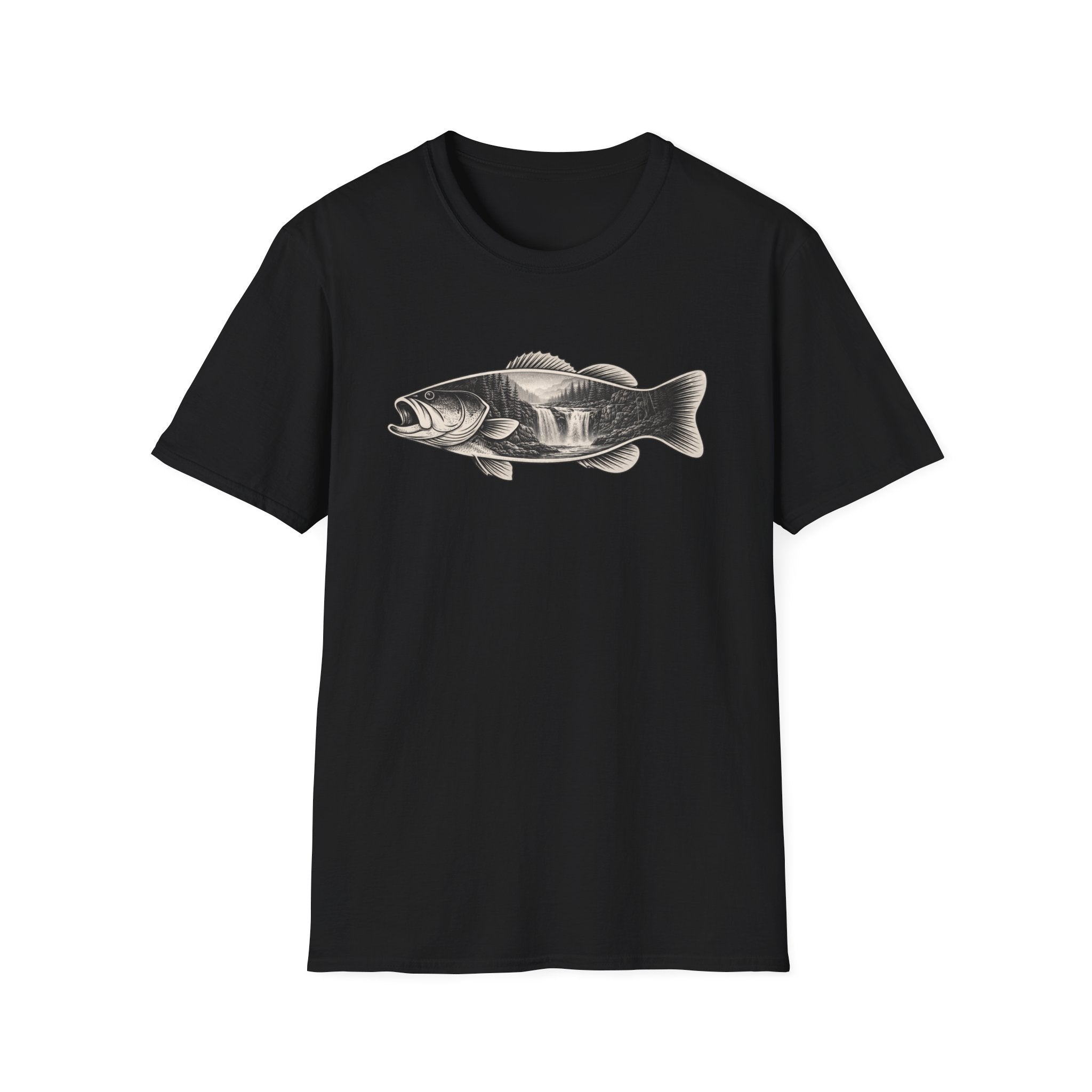 Bass Fish, waterfalls Graphic T-Shirt