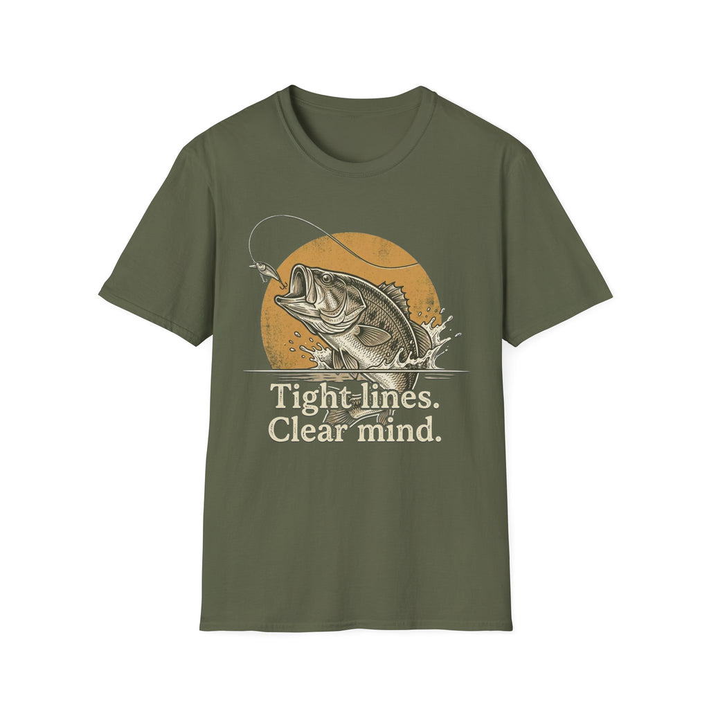 Fishing T-Shirt — “Tight lines. Clear mind.” Bass Graphic Tee for Anglers