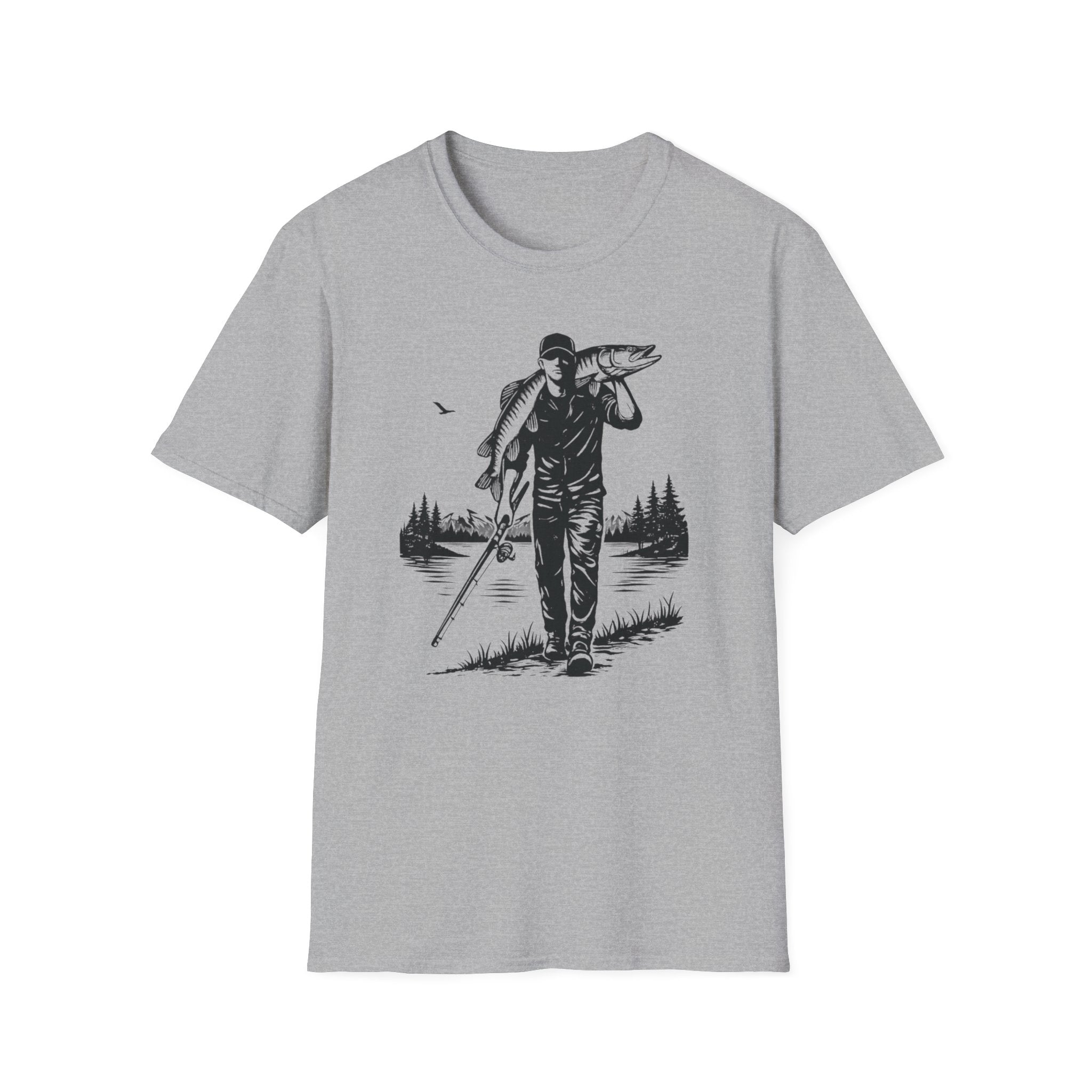 Angler Carrying Big Musky Outdoor Tee T-shirt