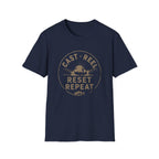 "Cast · Reel · Reset · Repeat" Fishing T-shirt