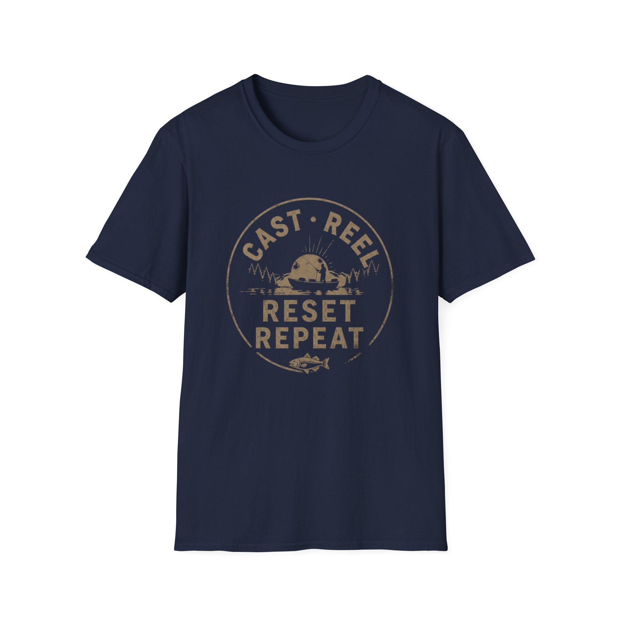 "Cast · Reel · Reset · Repeat" Fishing T-shirt