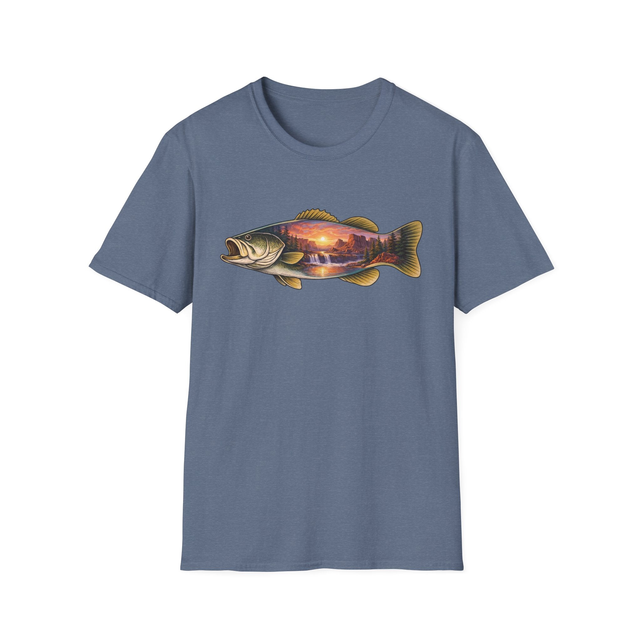 Bass Silhouette with Mountain Lake Scene T-shirt