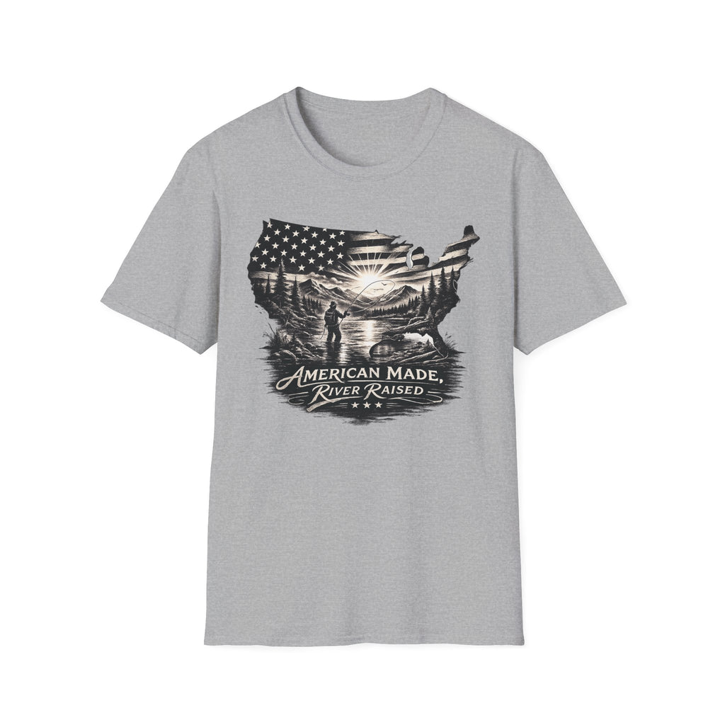 American Made, River Raised, Flag Fishing T-shirt