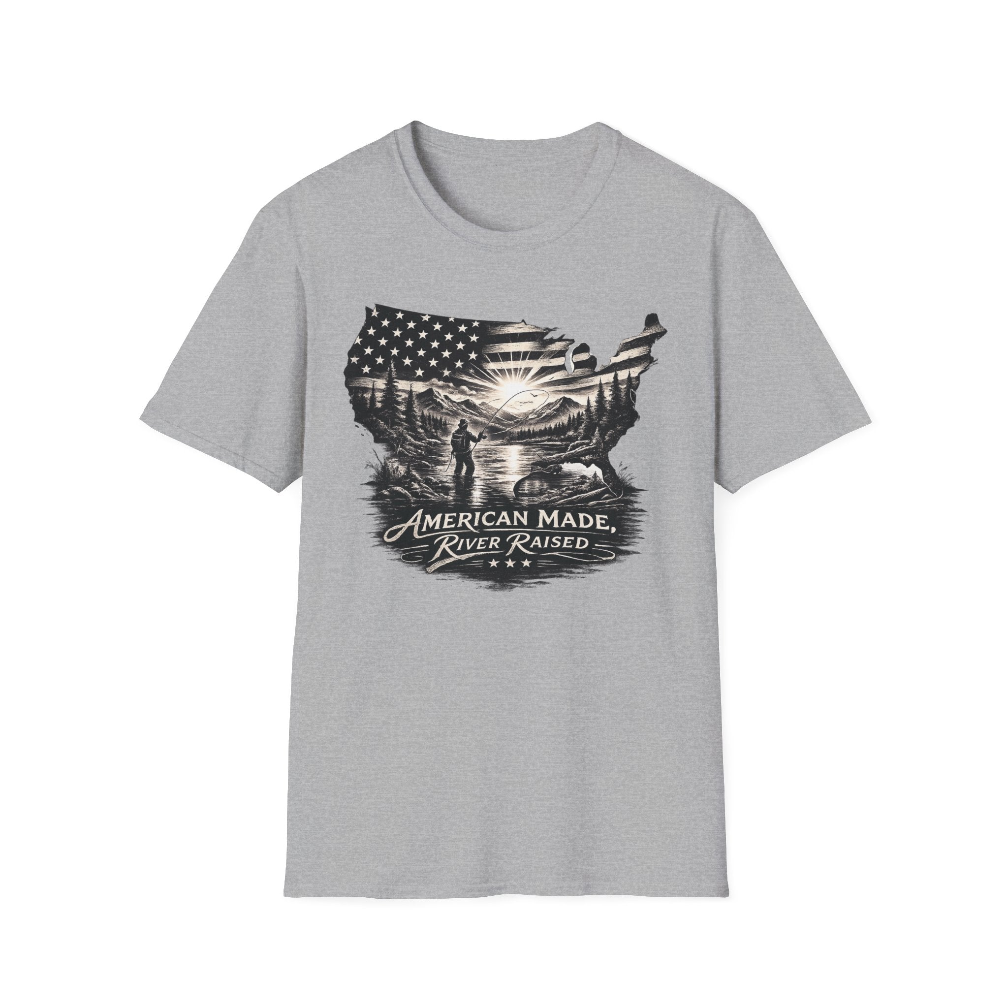 American Made, River Raised, Flag Fishing T-shirt