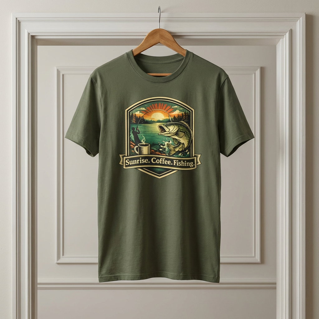 Sunrise, Coffee, Fishing, T-Shirt