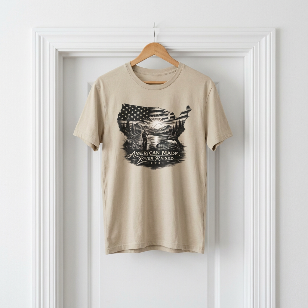 American Made, River Raised, Flag Fishing T-shirt