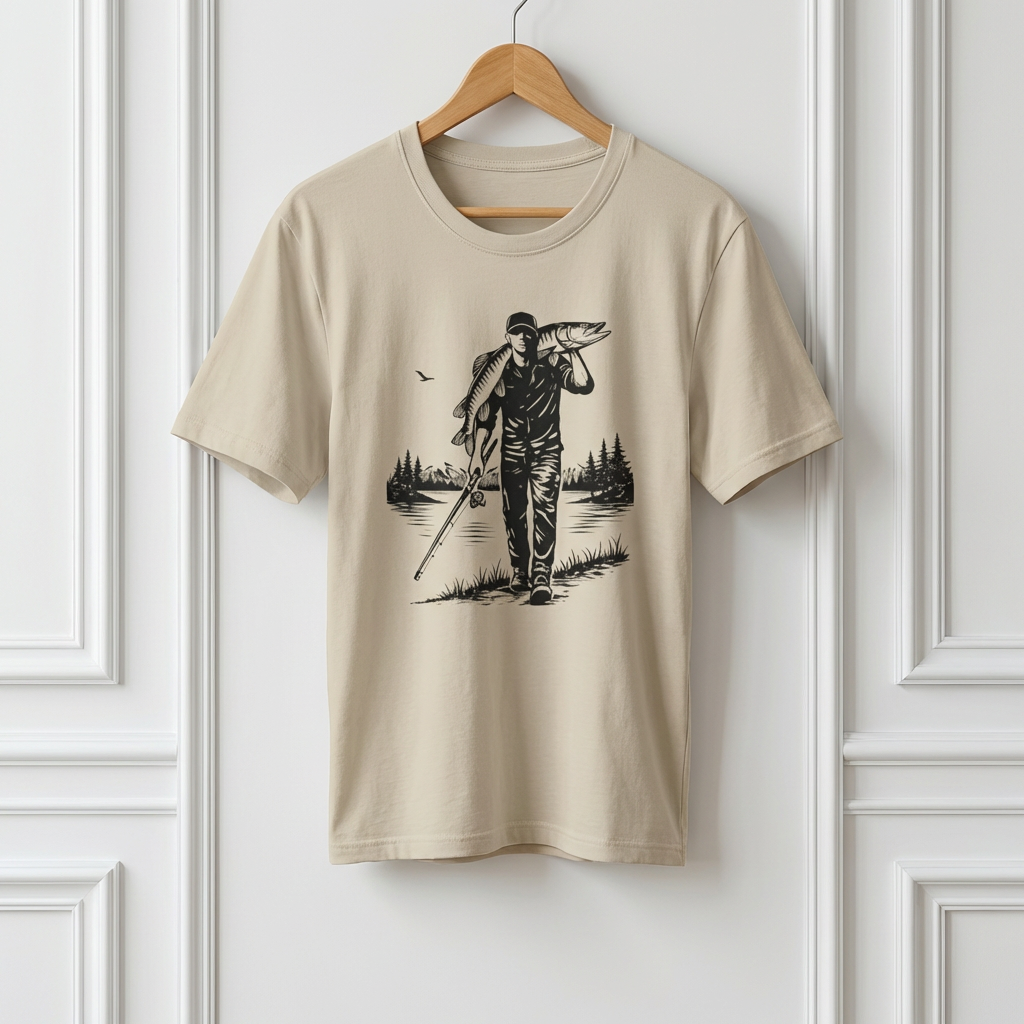 Angler Carrying Big Musky Outdoor Tee T-shirt