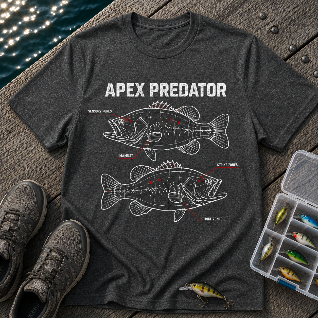 Apex Predator Bass T-Shirt — Fishing Lure Diagram Tee