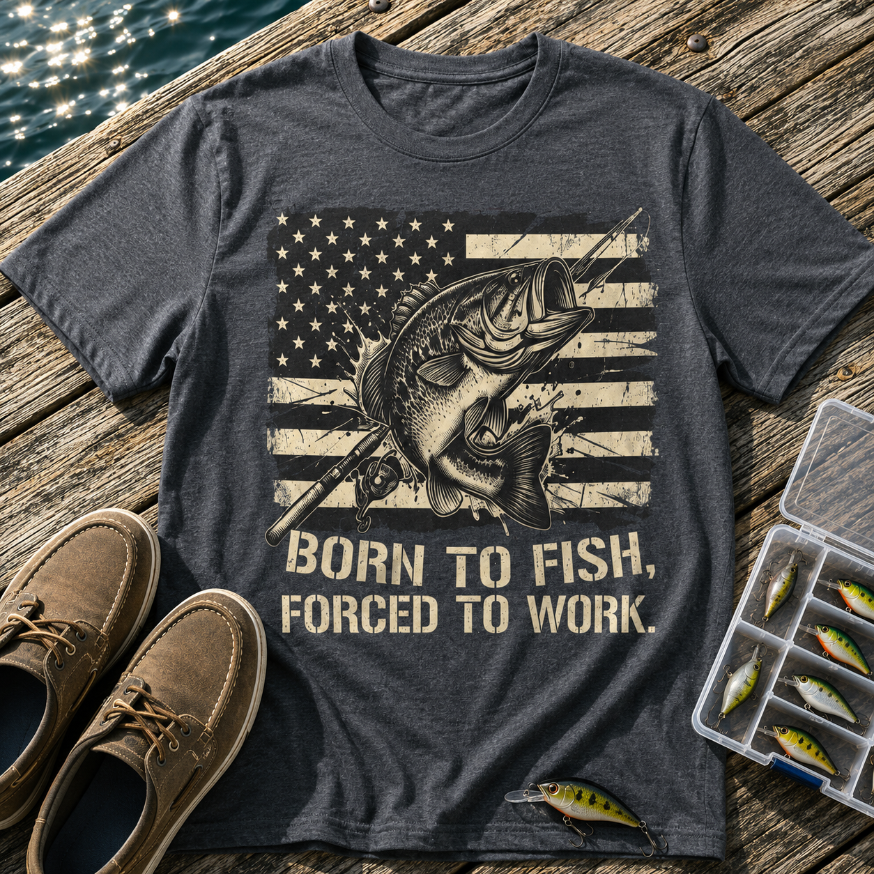 "Born to Fish, Forced to Work" Fishing T-Shirt