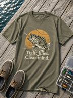 Fishing T-Shirt — “Tight lines. Clear mind.” Bass Graphic Tee for Anglers