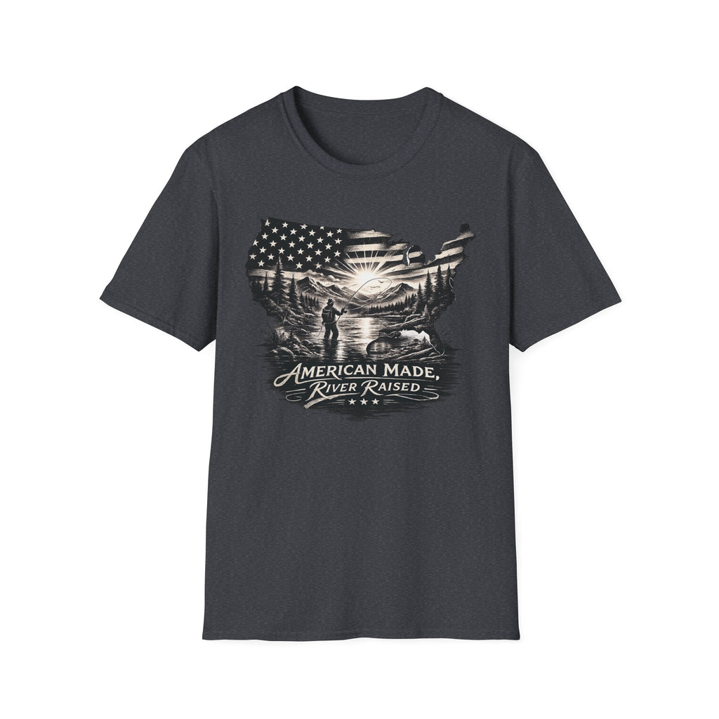 American Made, River Raised, Flag Fishing T-shirt