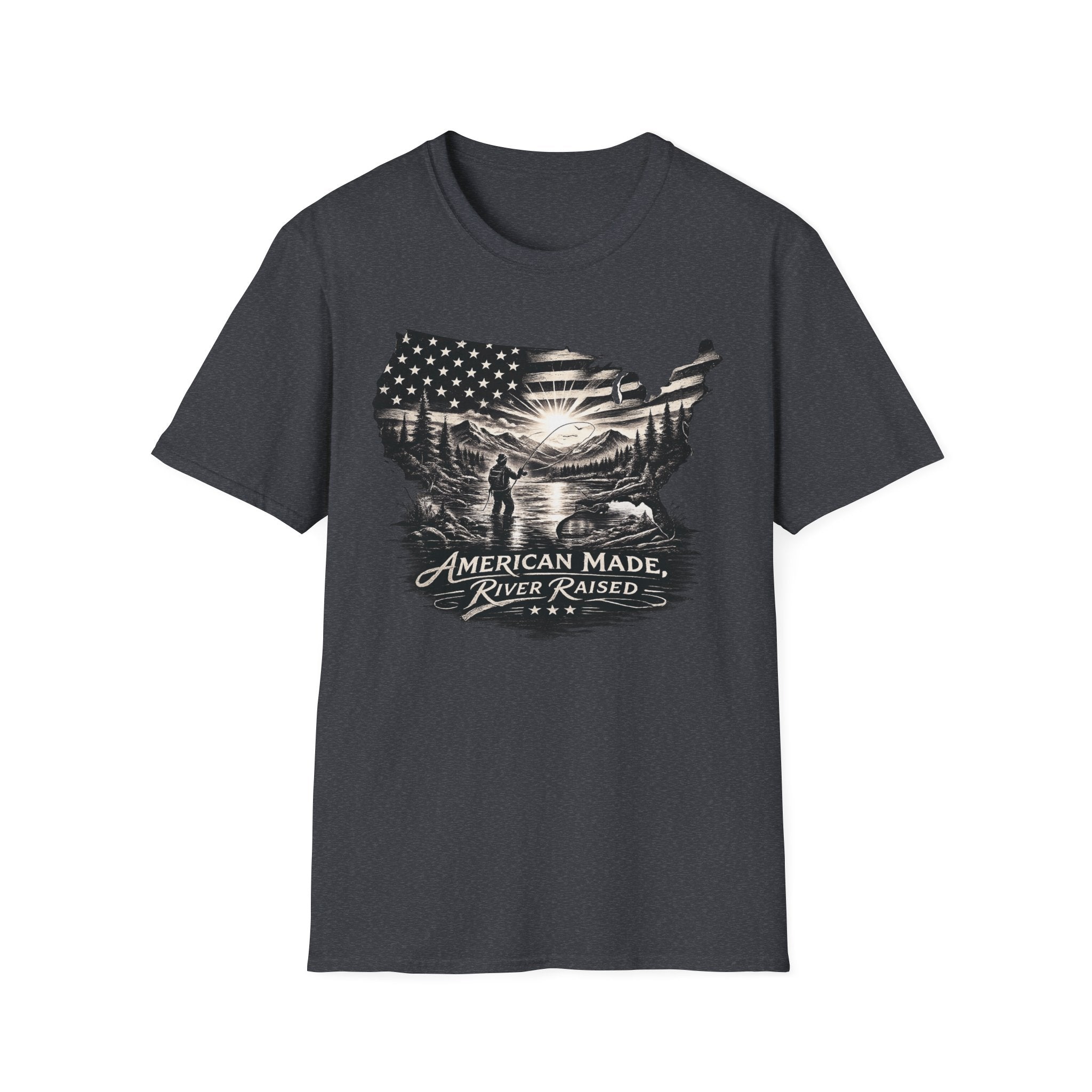 American Made, River Raised, Flag Fishing T-shirt