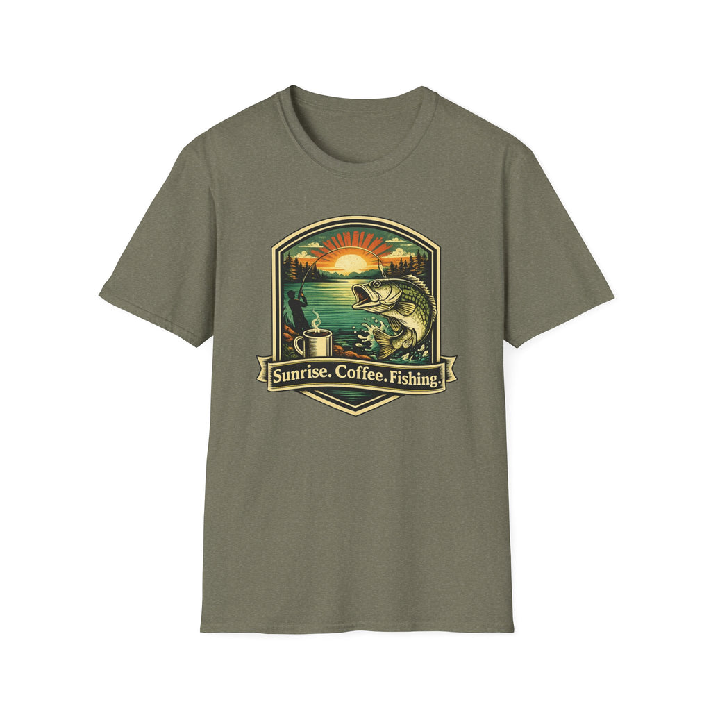 Sunrise, Coffee, Fishing, T-Shirt