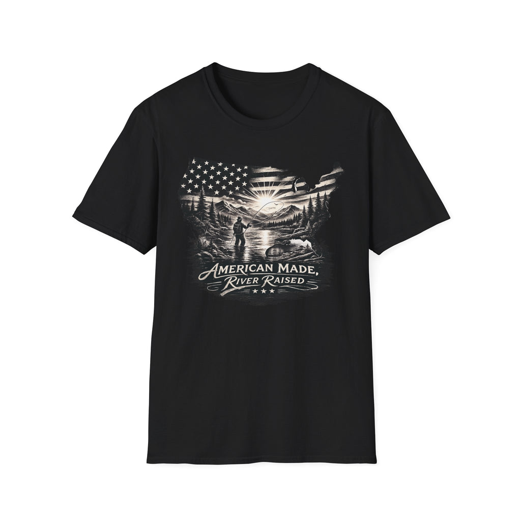 American Made, River Raised, Flag Fishing T-shirt
