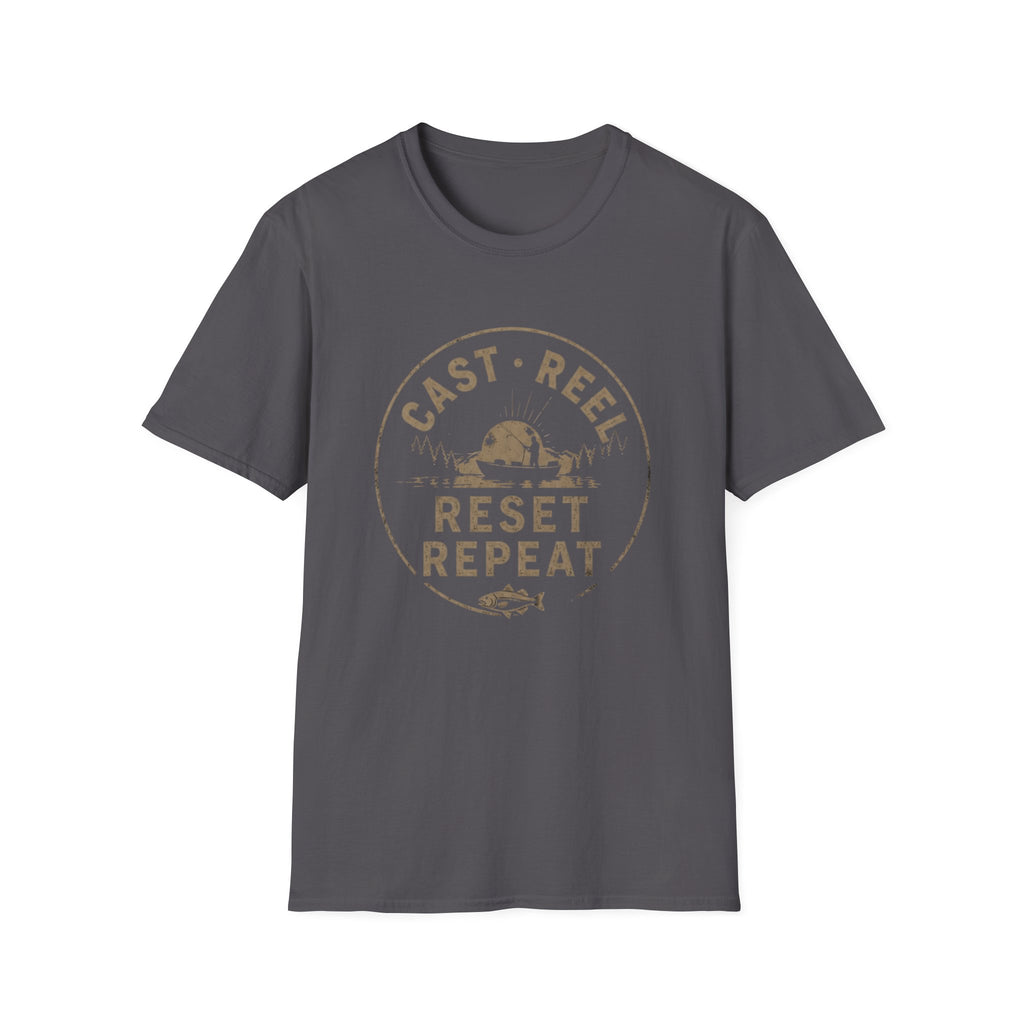 "Cast · Reel · Reset · Repeat" Fishing T-shirt
