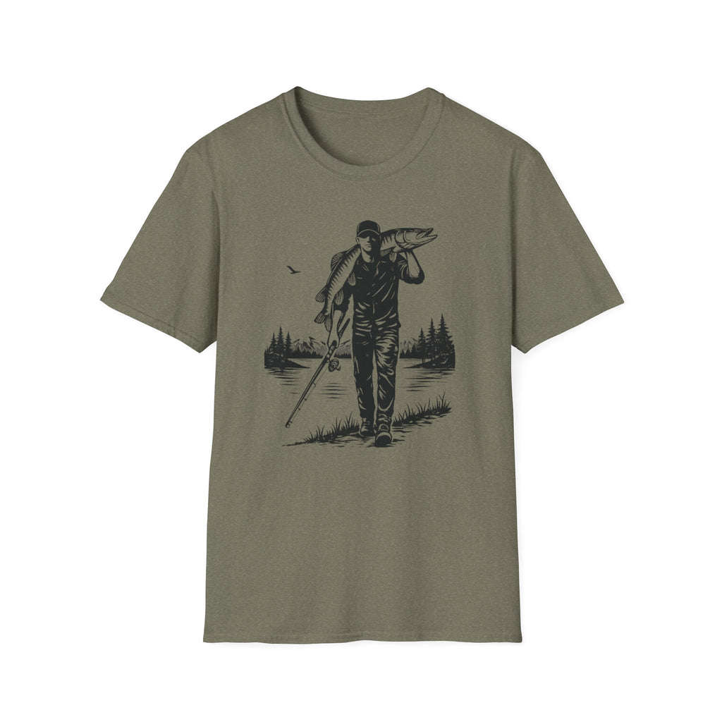 Angler Carrying Big Musky Outdoor Tee T-shirt