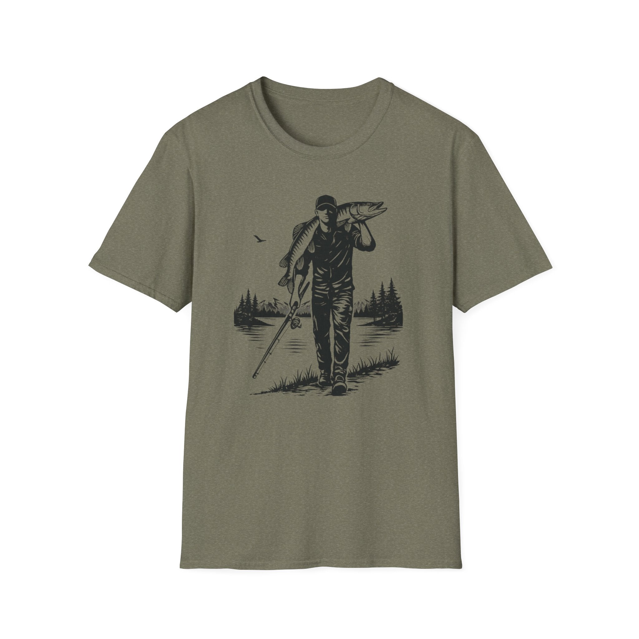 Angler Carrying Big Musky Outdoor Tee T-shirt