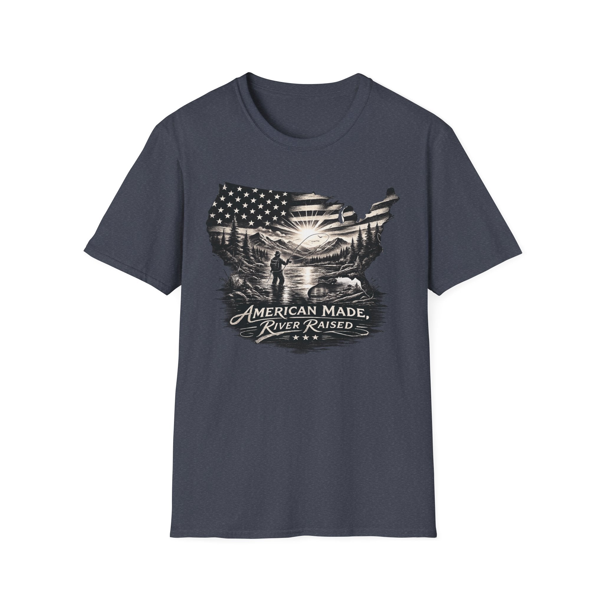 American Made, River Raised, Flag Fishing T-shirt