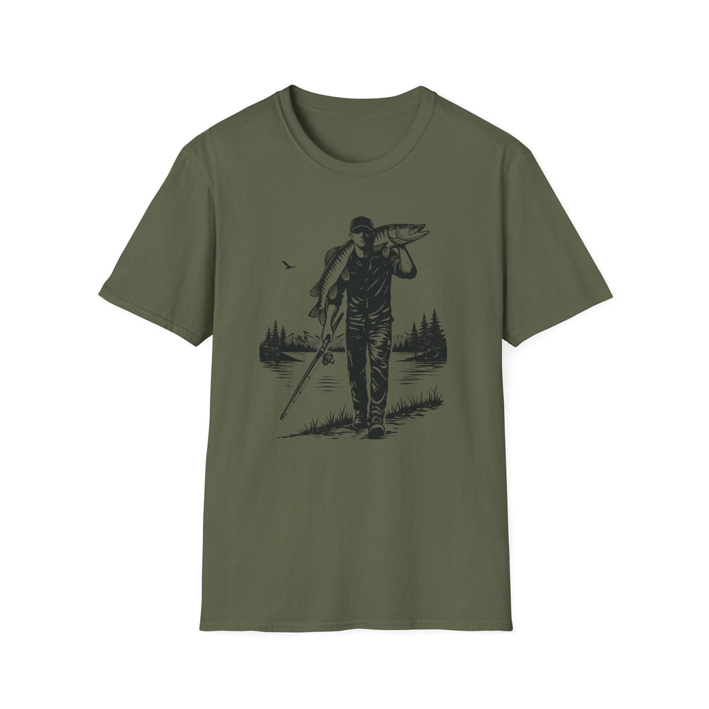 Angler Carrying Big Musky Outdoor Tee T-shirt