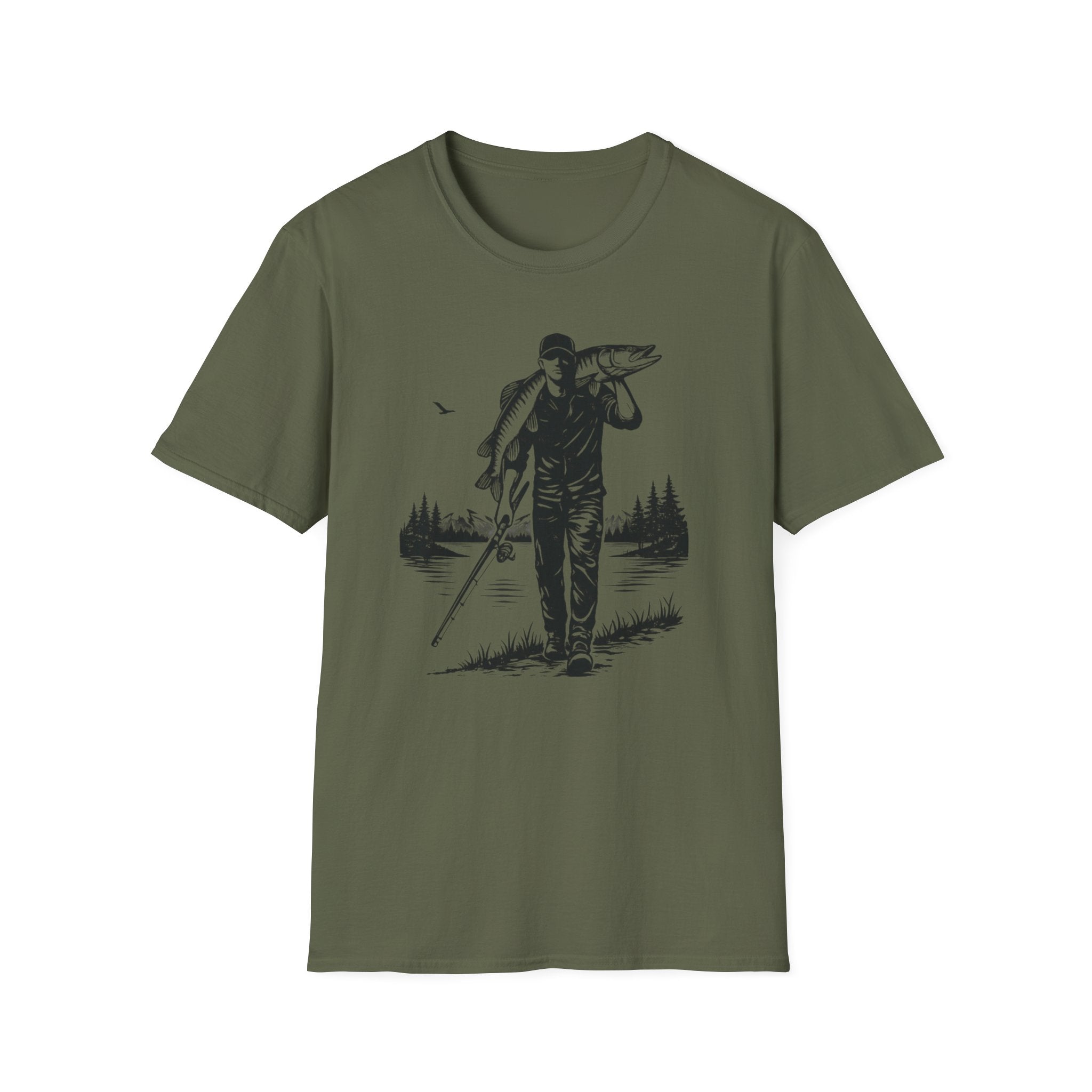 Angler Carrying Big Musky Outdoor Tee T-shirt