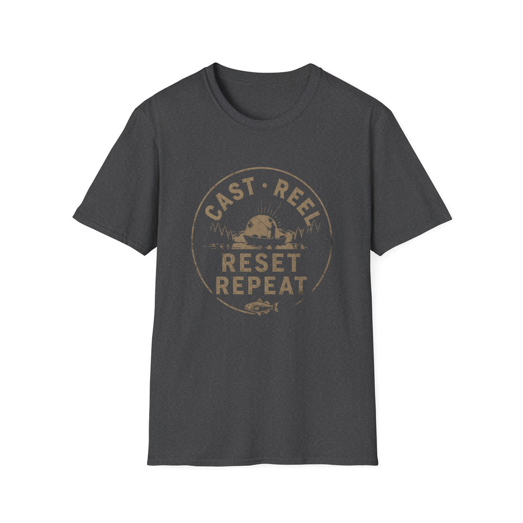 "Cast · Reel · Reset · Repeat" Fishing T-shirt