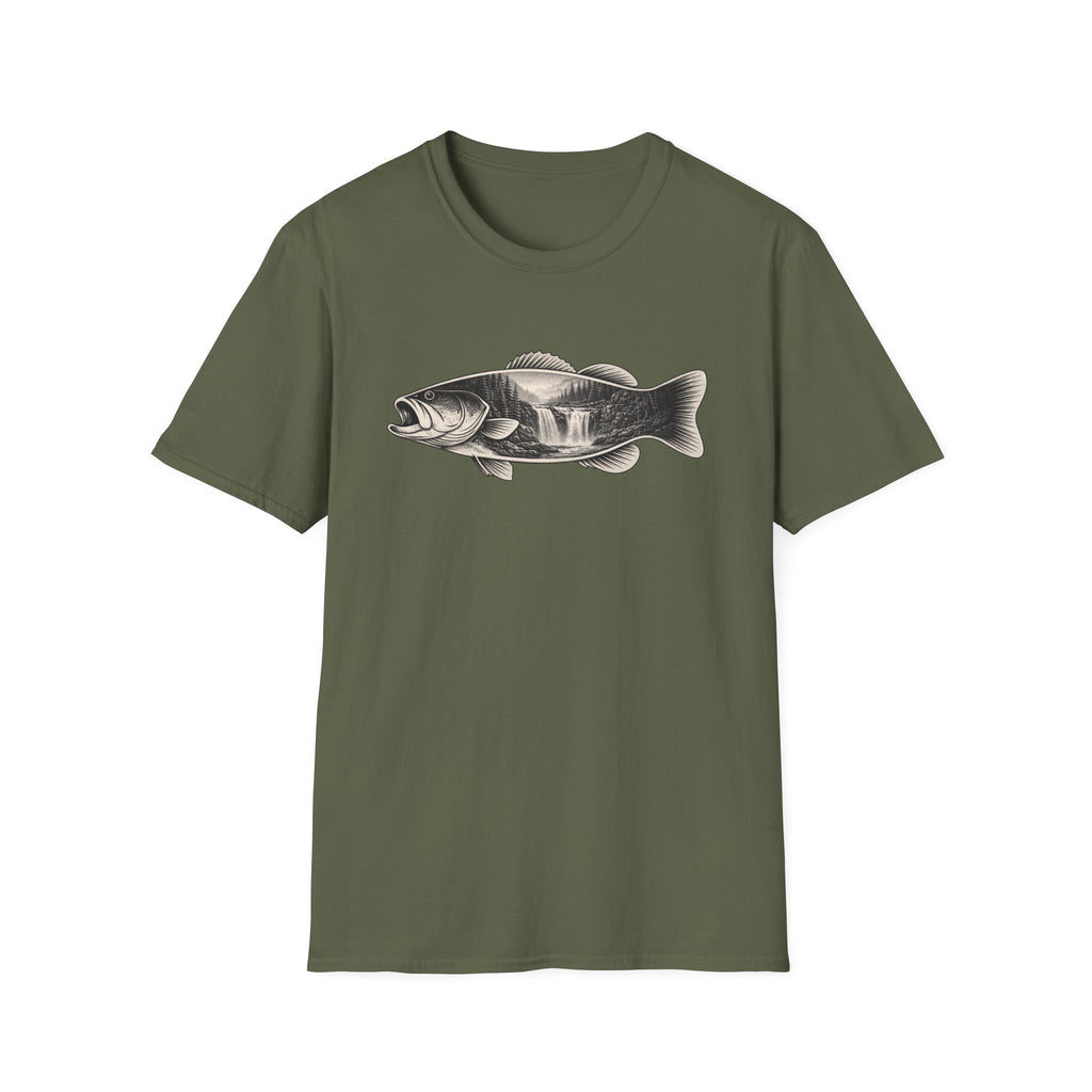 Bass Fish, waterfalls Graphic T-Shirt
