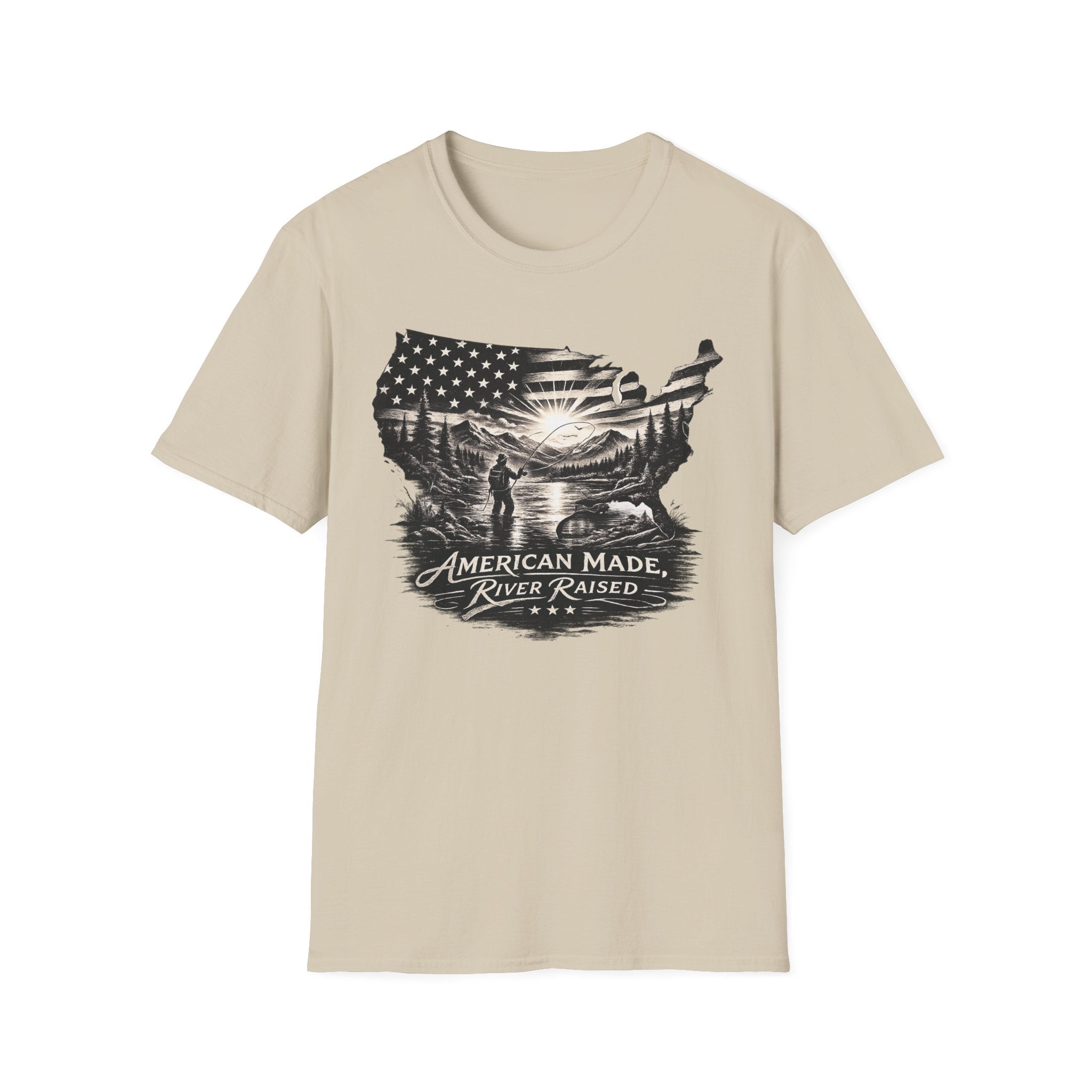 American Made, River Raised, Flag Fishing T-shirt